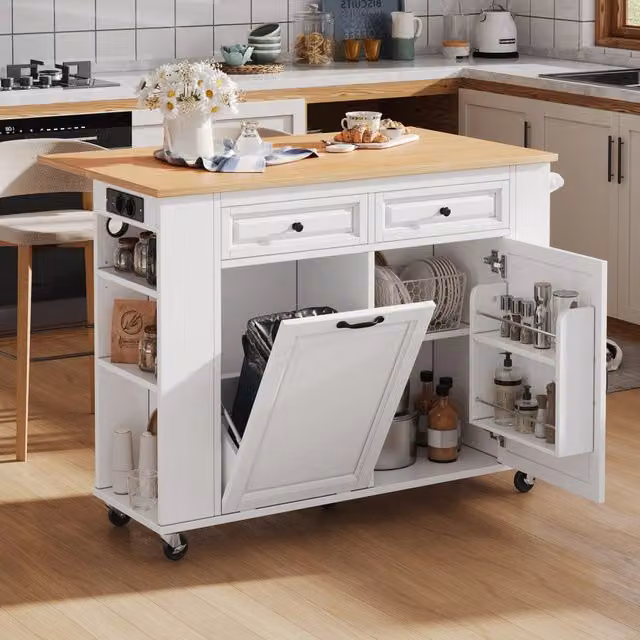 Tavolo da Pranzo Allungabile con Ruote e Portarifiuti ¨C MINIMAL ¨C Bianco