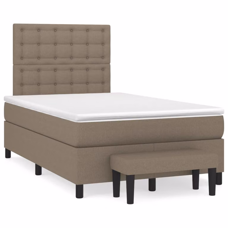 vidaXL Letto Ibrido con Giroletto a Molle e Materasso in Tessuto Beige e Bianco, L/P/H: 120 x 200 x 123 cm