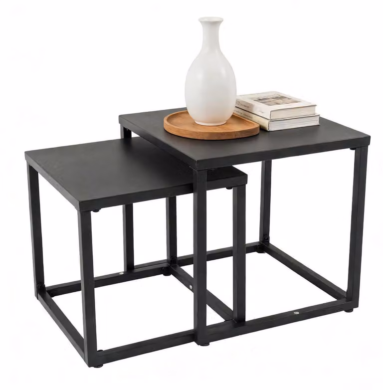 Set di 2 tavolini da salotto, forma quadrata, resistenti agli agenti atmosferici, in acciaio nero, dimensioni 40x40x40 cm e 35x35x35 cm
