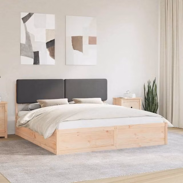 Letto moderno vidaXL con testiera rivestita in tessuto grigio e struttura in legno di pino, L/P/H: 180 x 200 x 105 cm