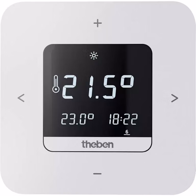 Termostato digitale Theben, programma settimanale, versione con alimentazione di rete, possibilità di comando tramite app, 1 pezzo.