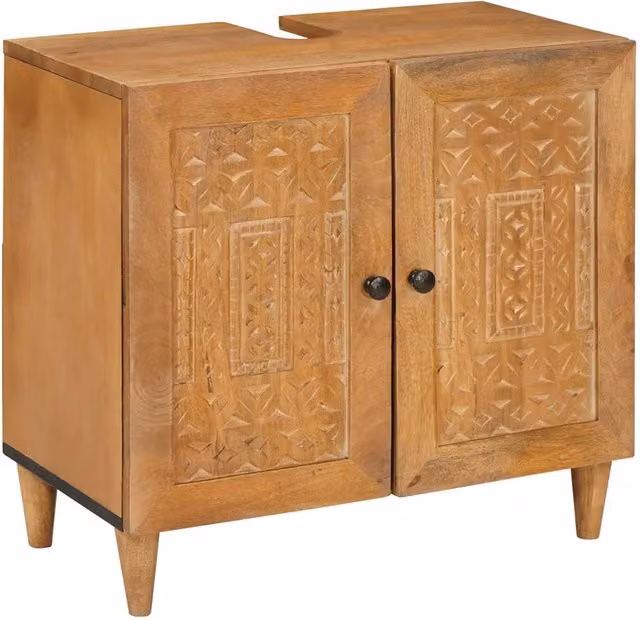 Mobile da bagno moderno vidaXL in legno di mango marrone con ante a battente e ripiani interni L/P/H: 62 x 33 x 58 cm – 1