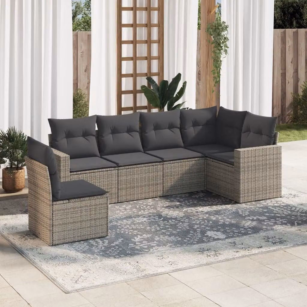 vidaXL Set Divano da Giardino a L 6 pz in Polyrattan Grigio con Cuscini Imbottiti e Coperture Rimosse – 1