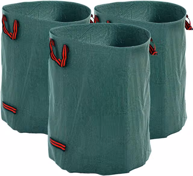 Set di 3 sacchi per rifiuti da giardino Outsunny da 300 L, richiudibili e riutilizzabili con manici, Verde, Ø67 x 84 cm