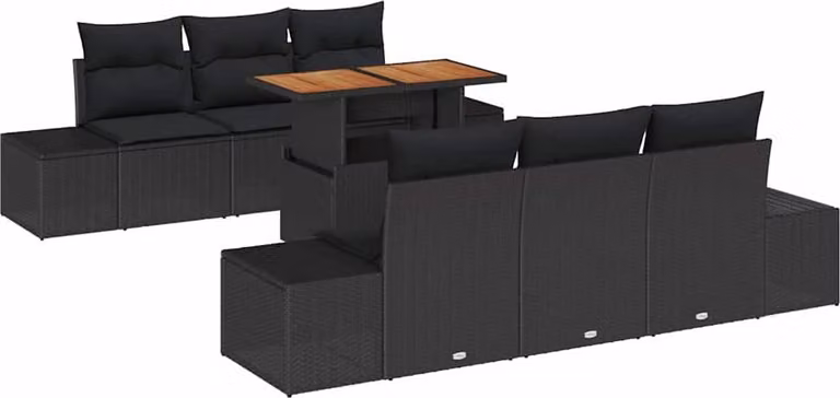 Set Divano da Giardino con archiviazione 7 pcs Nero Poly Rattan