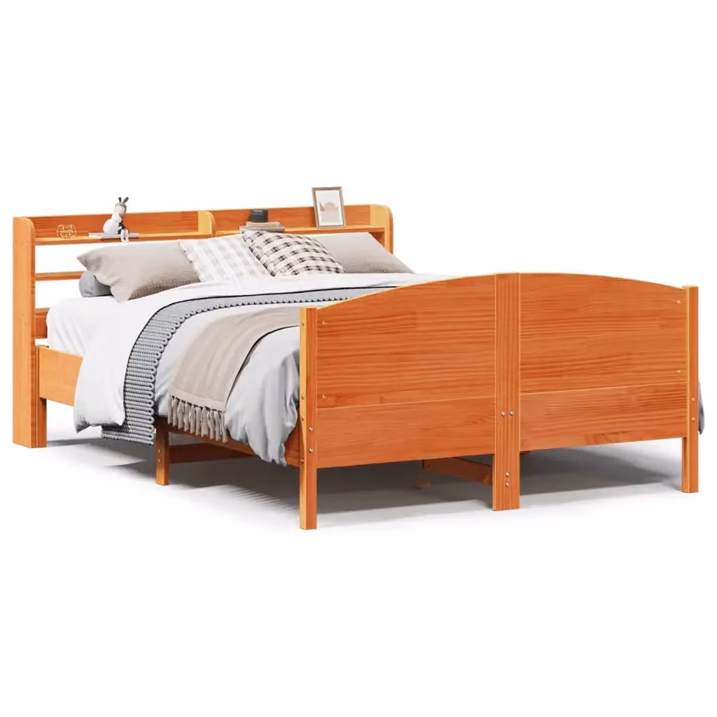 Letto in legno di pino massiccio vidaXL color marrone cera con struttura rigida e doghe composite L: 135 cm, P: 190 cm, H: 82 cm – 2