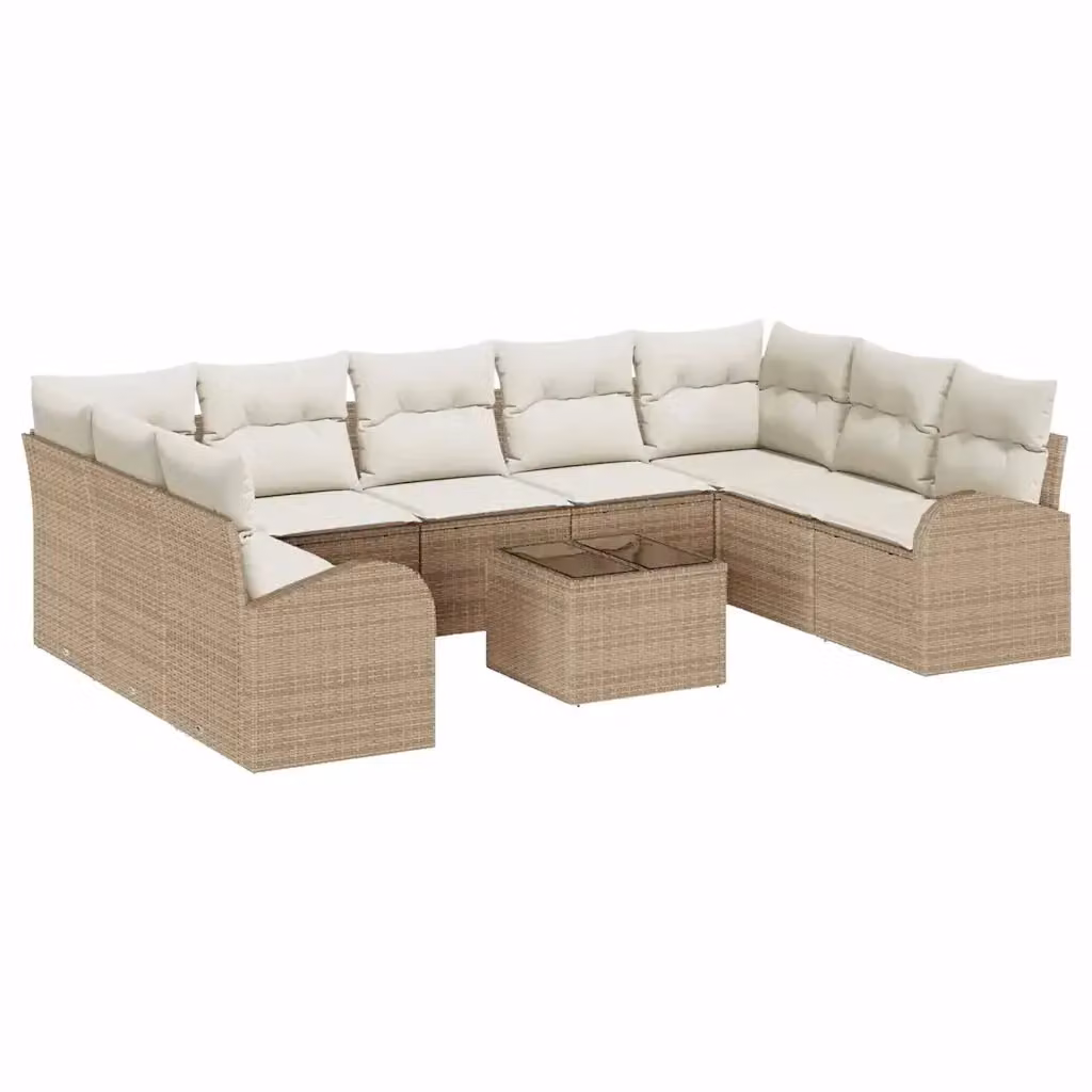 Set di divani da giardino vidaXL a forma di U composto da 10 pezzi per 9 posti, colore beige, con cuscini inclusi e struttura in metallo e rattan – 2