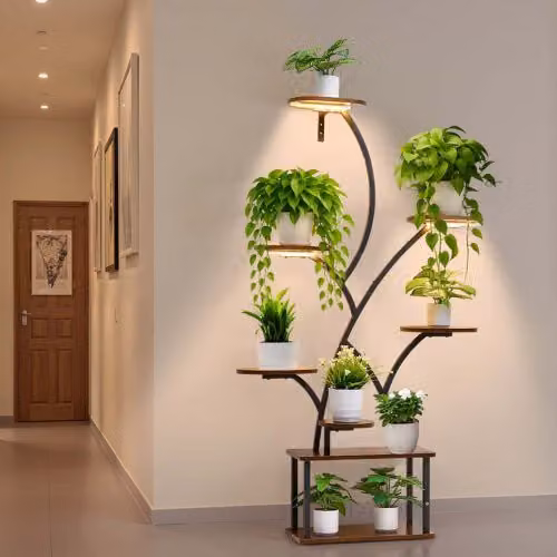 VEVOR Portavasi da Interno con Luci di Crescita, Mensola in Metallo Nero Opaco a 8 Livelli, Espositore per Piante e Fiori, H: 157,5 cm, L: 92,0 cm, P: 31,0 cm
