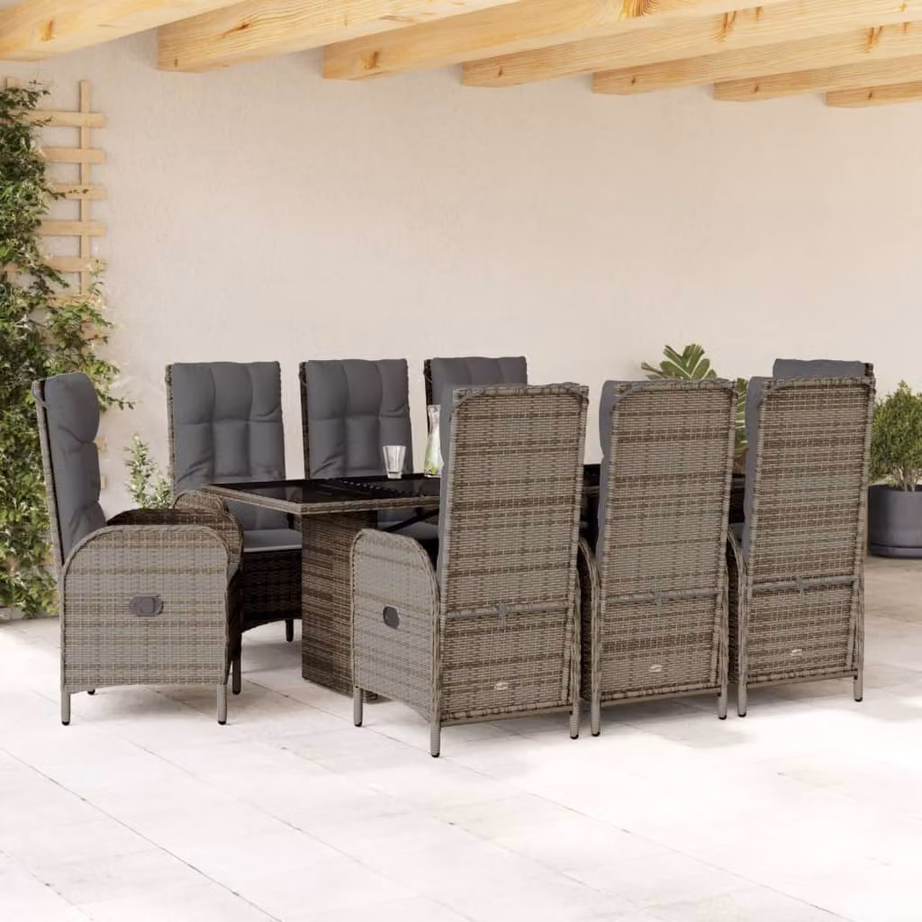 vidaXL Set da Pranzo da Giardino 9 pz in Polyrattan e Vetro Grigio Antracite – 1
