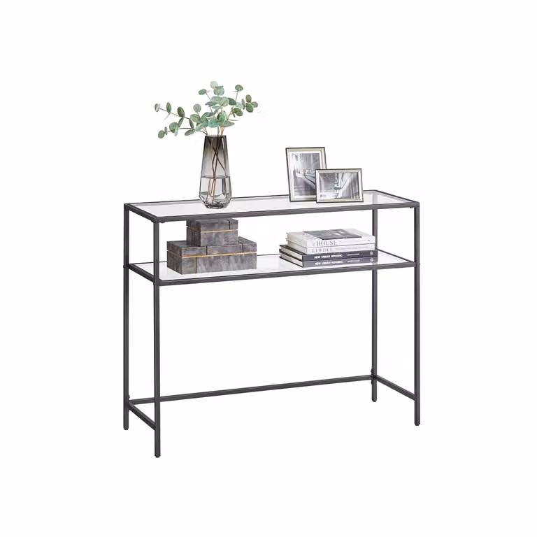Tavolo Consolle in Vetro, Nero + Trasparente / 2 Tire (35P x 100L CM)