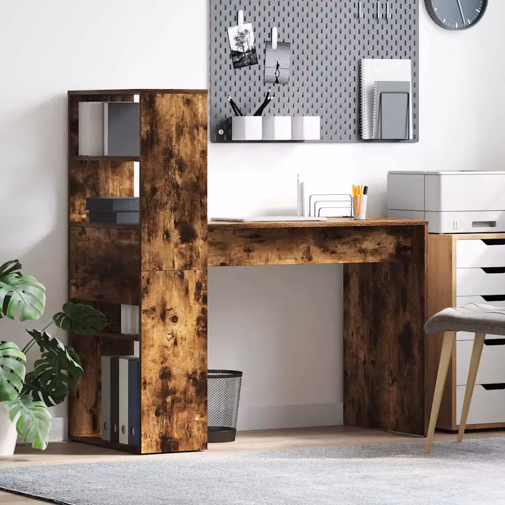 Scrivania moderna vidaXL in legno ingegnerizzato rovere fumé, L/P/H: 113 x 54 x 120 cm