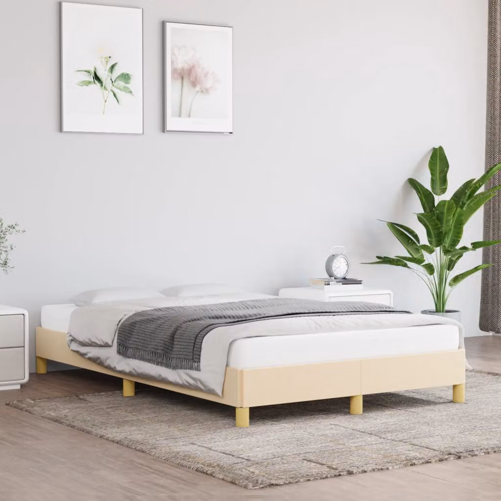 vidaXL Giroletto senza Materasso in Tessuto Beige con Listelli in Legno L/P/H: 120 x 193 x 25 cm