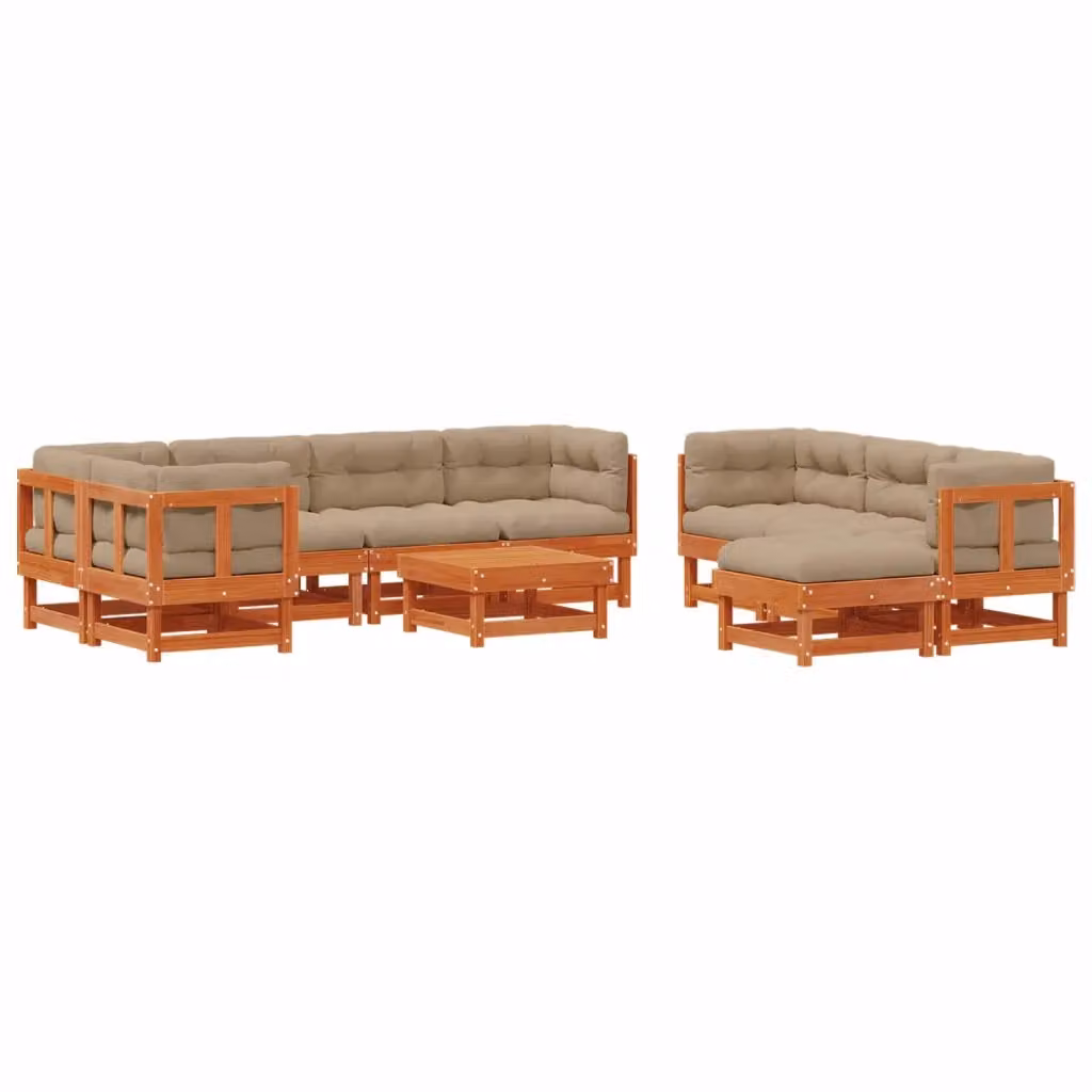 Set Lounge da Giardino vidaXL in Legno di Pino Trattato Marrone con Cuscini e Tavolino – 2
