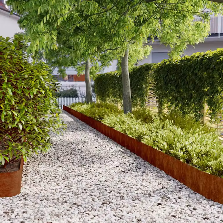 Set di 10 bordure per prato vidaXL in acciaio Corten color ruggine, H: 20 cm, L: 103 cm