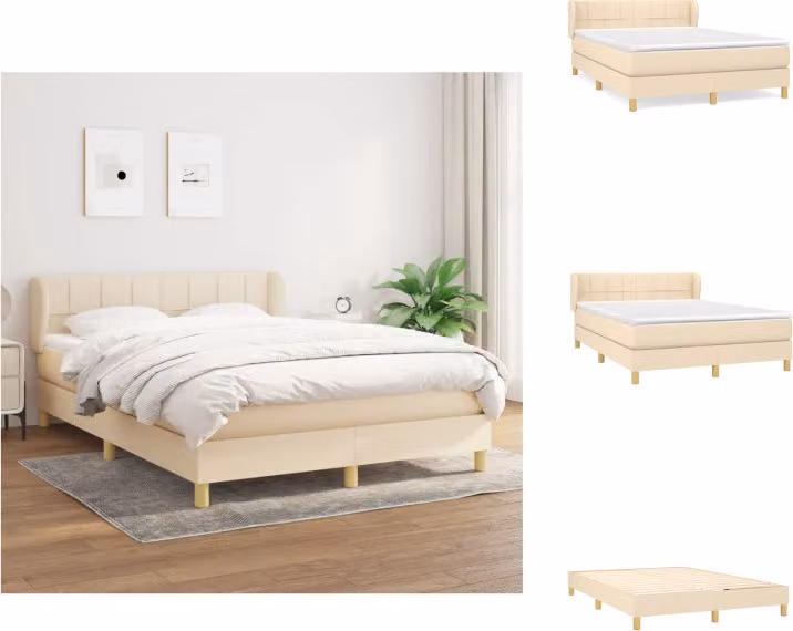 vidaXL Letto a molle con materasso crema 140x200 cm in tessuto - Letti e strutture letto