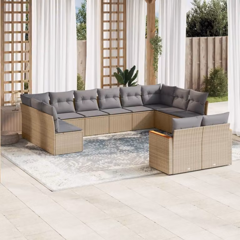 vidaXL Set Divani da Giardino a Forma di U con Cuscini Beige e Struttura in Legno di Acacia e Metallo