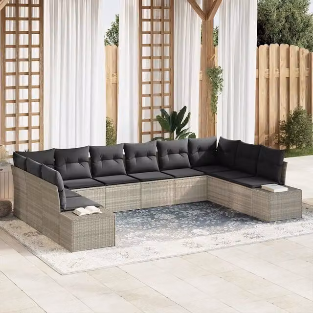 Set Divano da Giardino 10 pz Grigio chiaro polyrattan 3347242