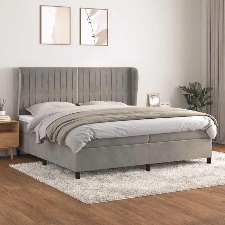 The Living Store Letto a molle con materasso grigio chiaro 200x200 cm in velluto
