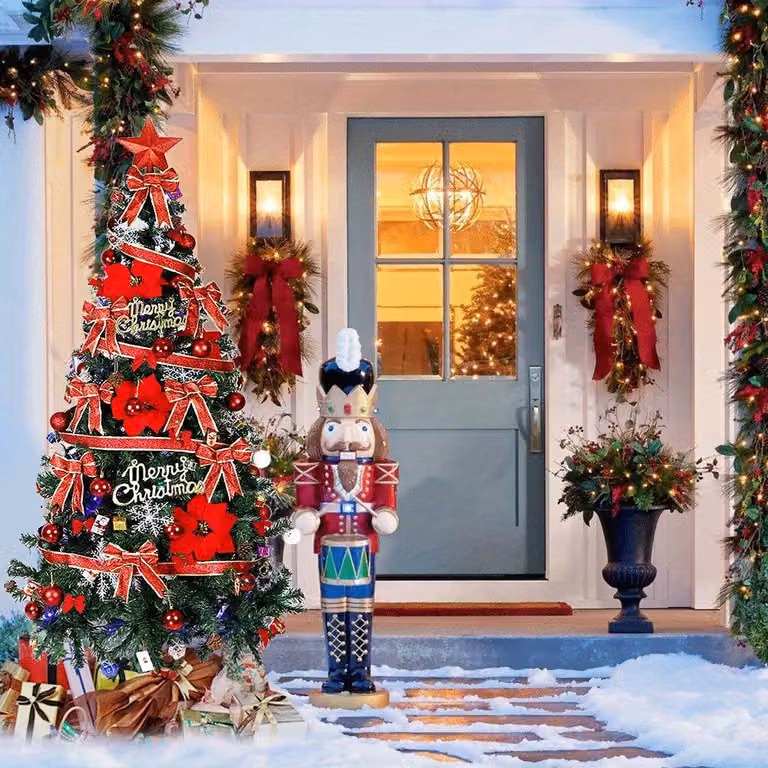 Albero di Natale in plastica, altezza 180 cm, completo di set di decorazioni con fiocchi e ornamenti - albero di Natale folto