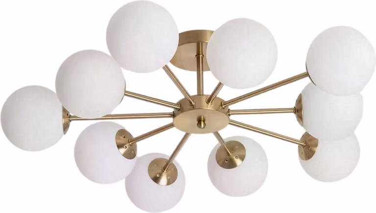 Lampada da soffitto a sospensione, lampadario dorato con sfere di vetro, modello Abruzzo Elegante, 10x G9