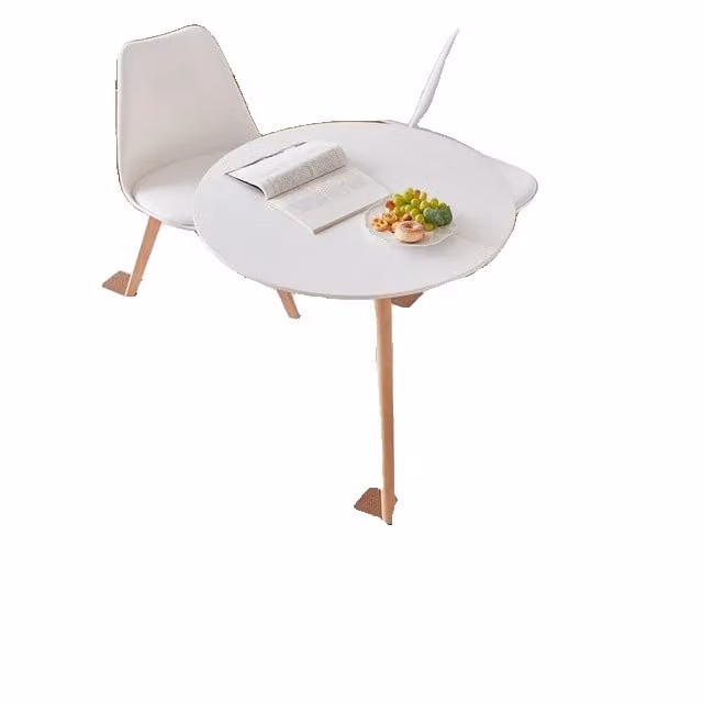 Set tavolo da pranzo, design rotondo, rivestimento in PU, set sala da pranzo bianco