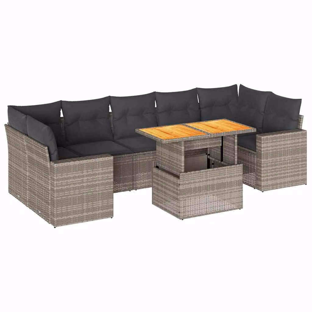 Set Divano da Giardino 8 pz con Cuscini Grigio in Polyrattan