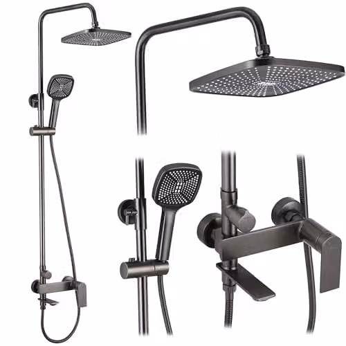 Rea - Set Doccia Storm Titanium Sistema Doccia In Ottone Per Bagno (Titanium) 45x30x136cm