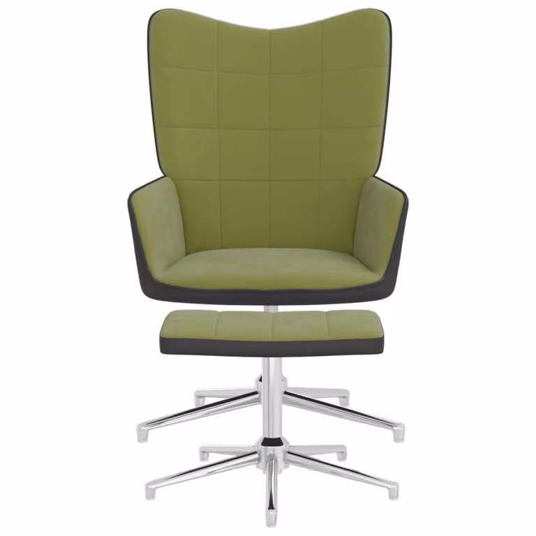 vidaXL Poltrona relax con sgabello in velluto verde chiaro e PVC