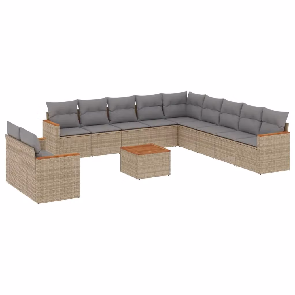 Set Divano da Giardino vidaXL 12 Pezzi con Cuscini Beige e Grigio in Polyrattan e Acciaio – 2