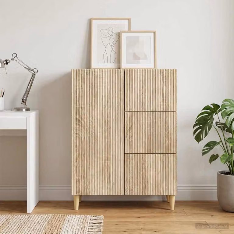 Credenza moderna vidaXL in legno ingegnerizzato Rovere Sonoma, colore beige e marrone, L: 66 cm, P: 34,5 cm, H: 90 cm