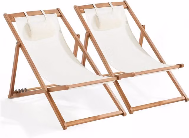 Oviala - Set di 2 sedie a sdraio in eucalipto bianco