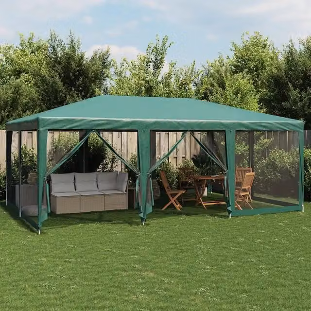 Tenda per feste vidaXL verde con 10 pareti laterali in rete L: 6 m, P: 4 m, H: 2,8 m
