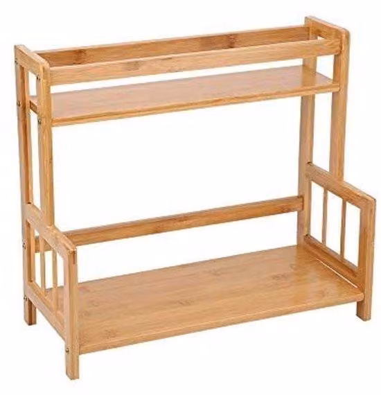 Ripiano portaoggetti in bambù a 2 livelli - Portaoggetti da cucina per il piano di lavoro - Ripiano sospeso per la cucina - Design stabile e salvaspazio