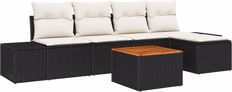 Set Divano da Giardino con cuscino 6 pcs Nero polyrattan