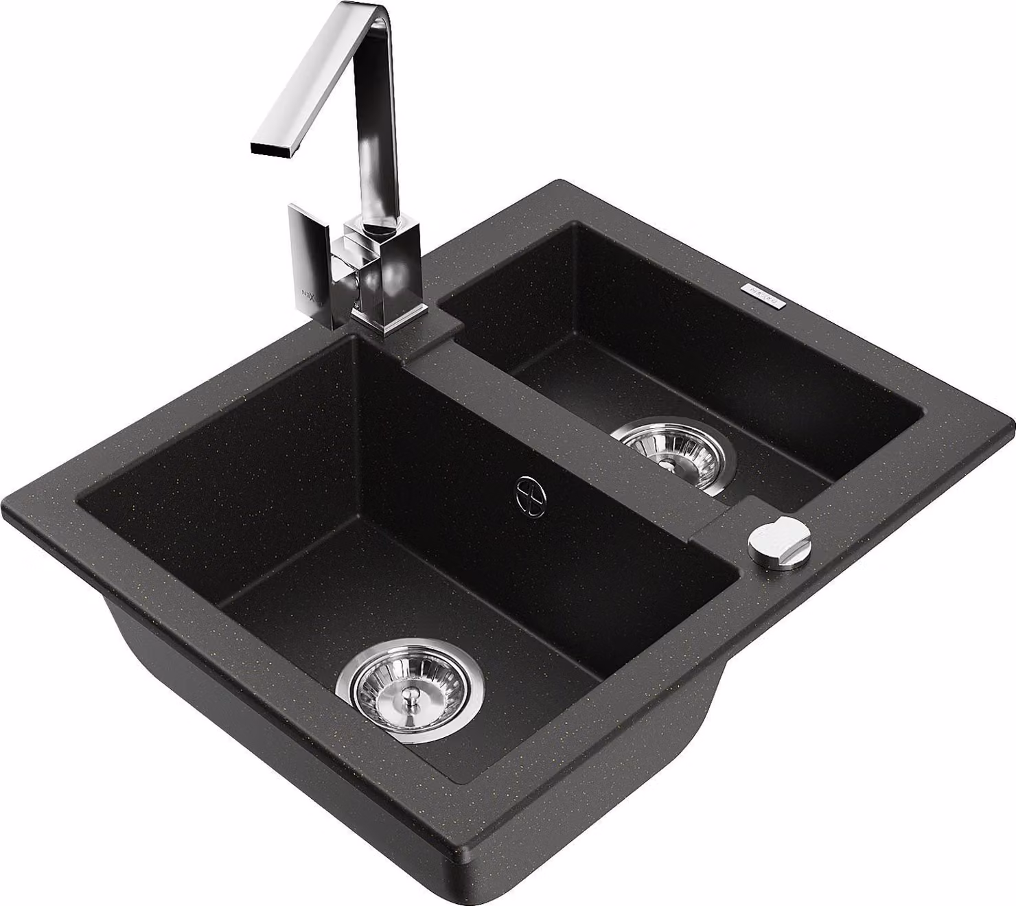 Mexen Carlos lavello in granito 1,5 vasche con miscelatore cucina Rita, nero/oro metallizzato - 6518-75-670300-00