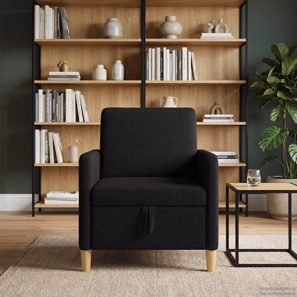 Divano moderno vidaXL con contenitore a sollevamento, rivestimento in tessuto nero, L: 72 cm, P: 78 cm, H: 87 cm