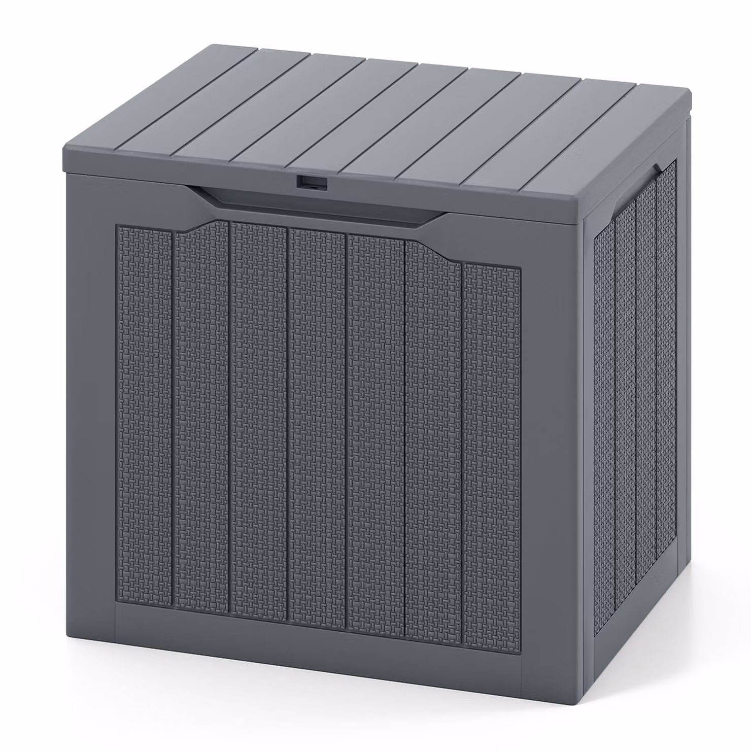 COSTWAY scatola da giardino 96L, scatola per cuscini con coperchio chiudibile a chiave e look rattan, scatola di stoccaggio scatola per cuscini impermeabile per accessori da piscina attrezzi da giardino grigio