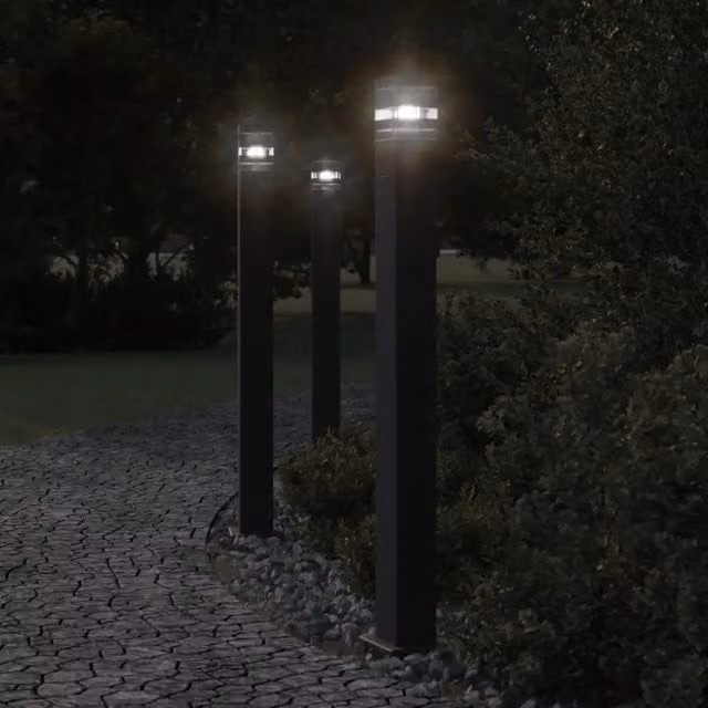 Set di 3 lampade da terra per esterni vidaXL in alluminio e plastica, colore nero, altezza: 110 cm – 1