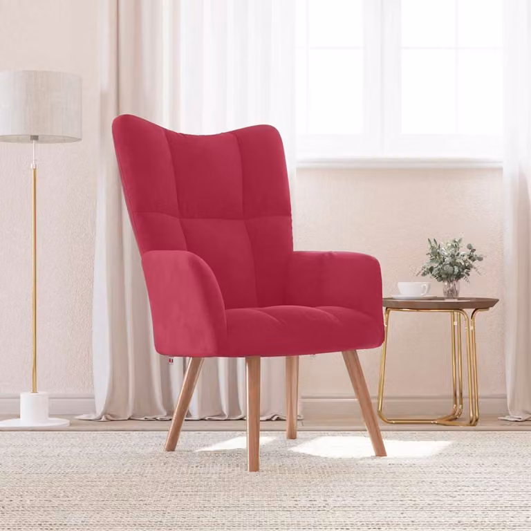 Sedia Relax vidaXL in Velluto Rosso con Braccioli e Struttura Moderna