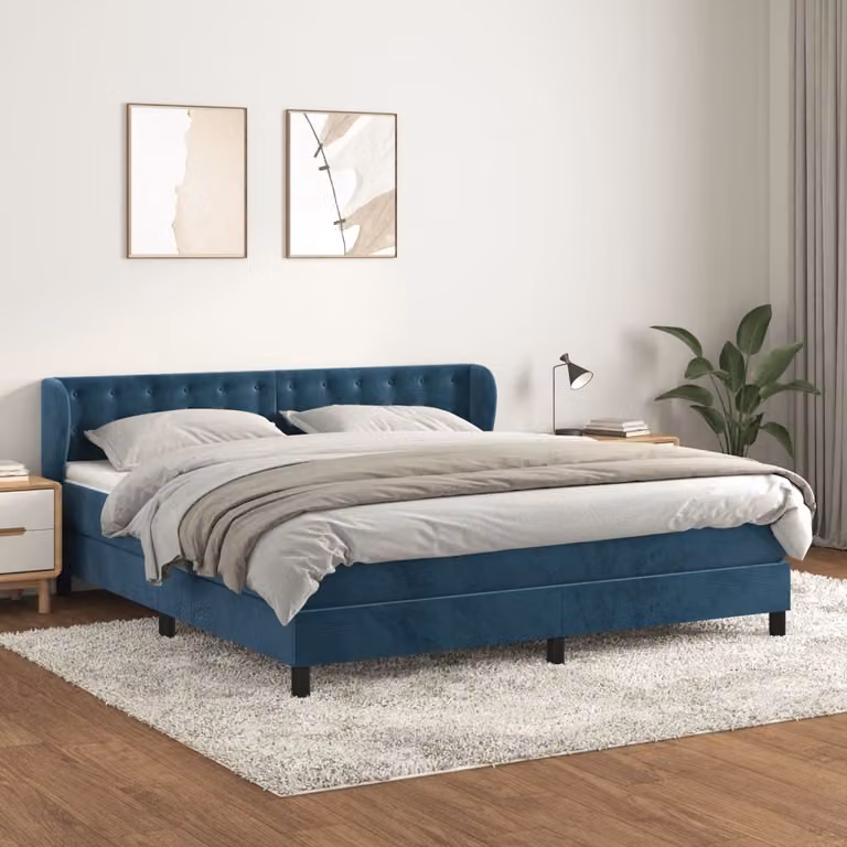 Maison Exclusive - Giroletto a Molle con Materasso Blu Scuro 180x200 cm in Velluto