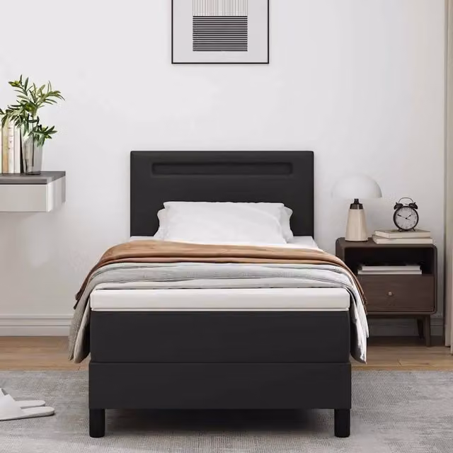 Letto a molle con materasso-Struttura Letto con Materasso Nero 90 x 190 cm Pelle sintetica
