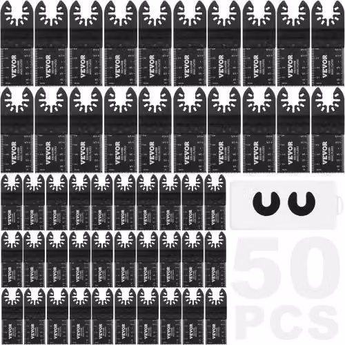 VEVOR Set di 50 Lame Multifunzione in Acciaio HCS per Utensili Oscillanti per Taglio di Metallo e Legno, Colore Nero