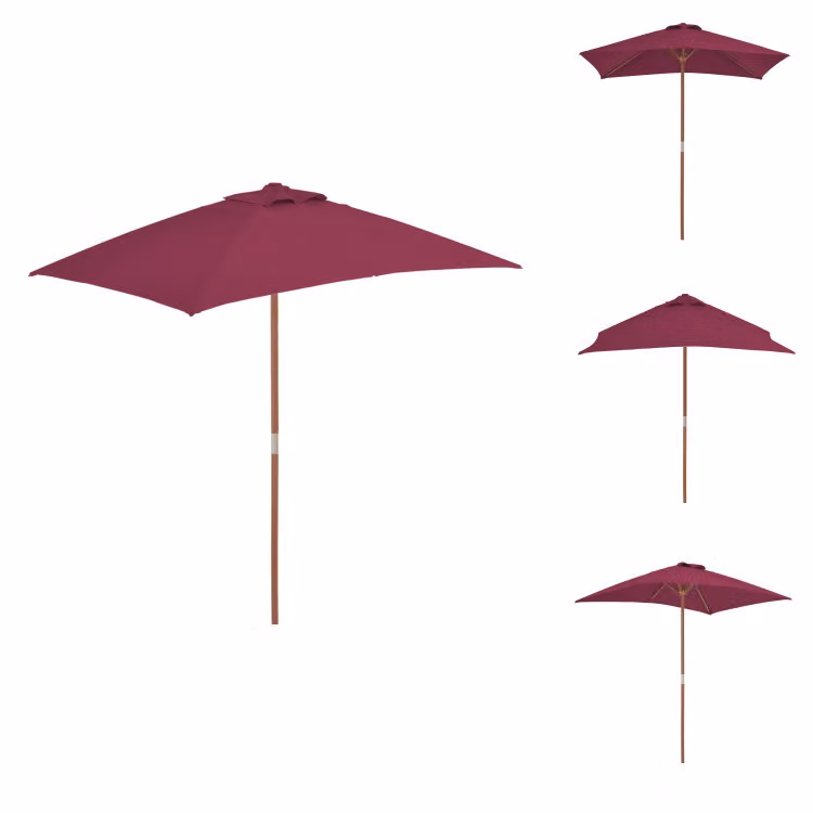 vidaXL Ombrellone con palo in legno 150 x 200 cm rosso bordeaux - Ombrelloni e tende da sole