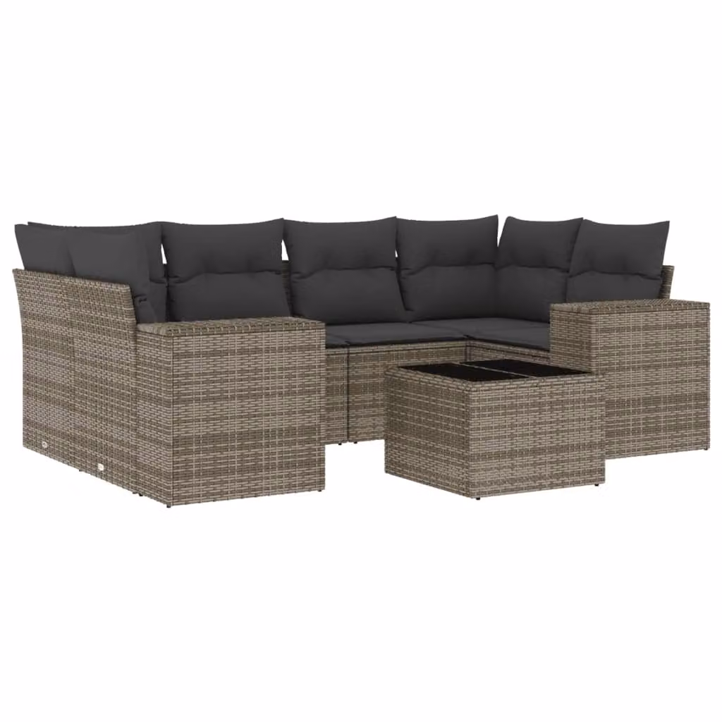Set Divani da Giardino 7 pz con Cuscini Grigio in Polyrattan
