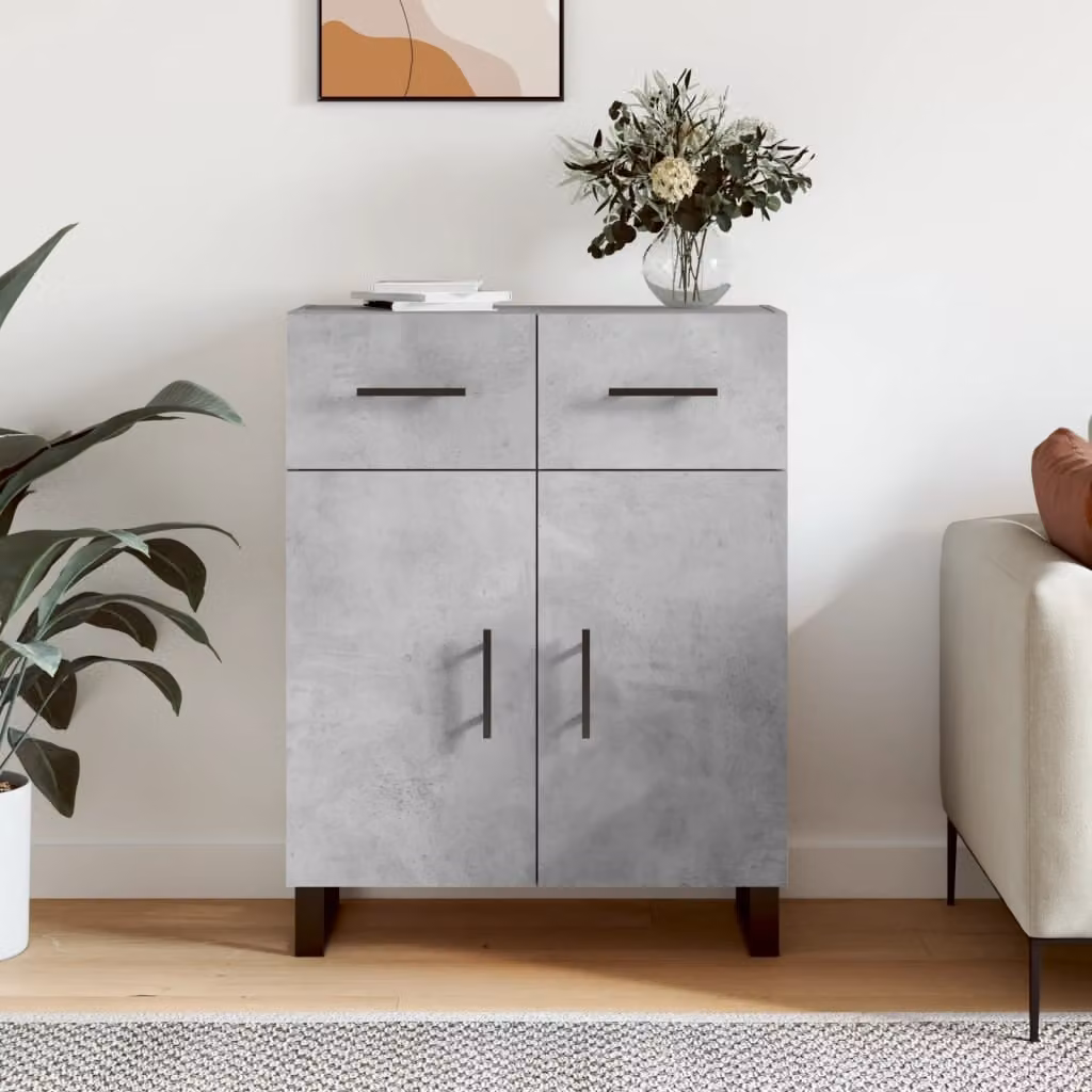 Credenza moderna vidaXL in legno multistrato e metallo, Grigio Cemento, L: 69,5 cm, P: 34 cm, H: 90 cm