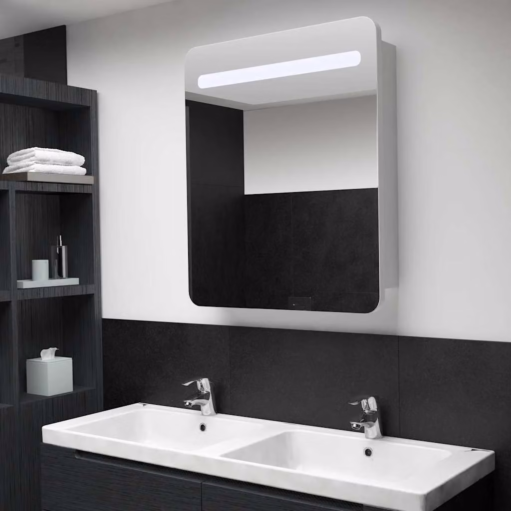 Armadietto da bagno con specchio e illuminazione LED vidaXL, bianco e argento, L: 68 cm, P: 9 cm, H: 80 cm – 1
