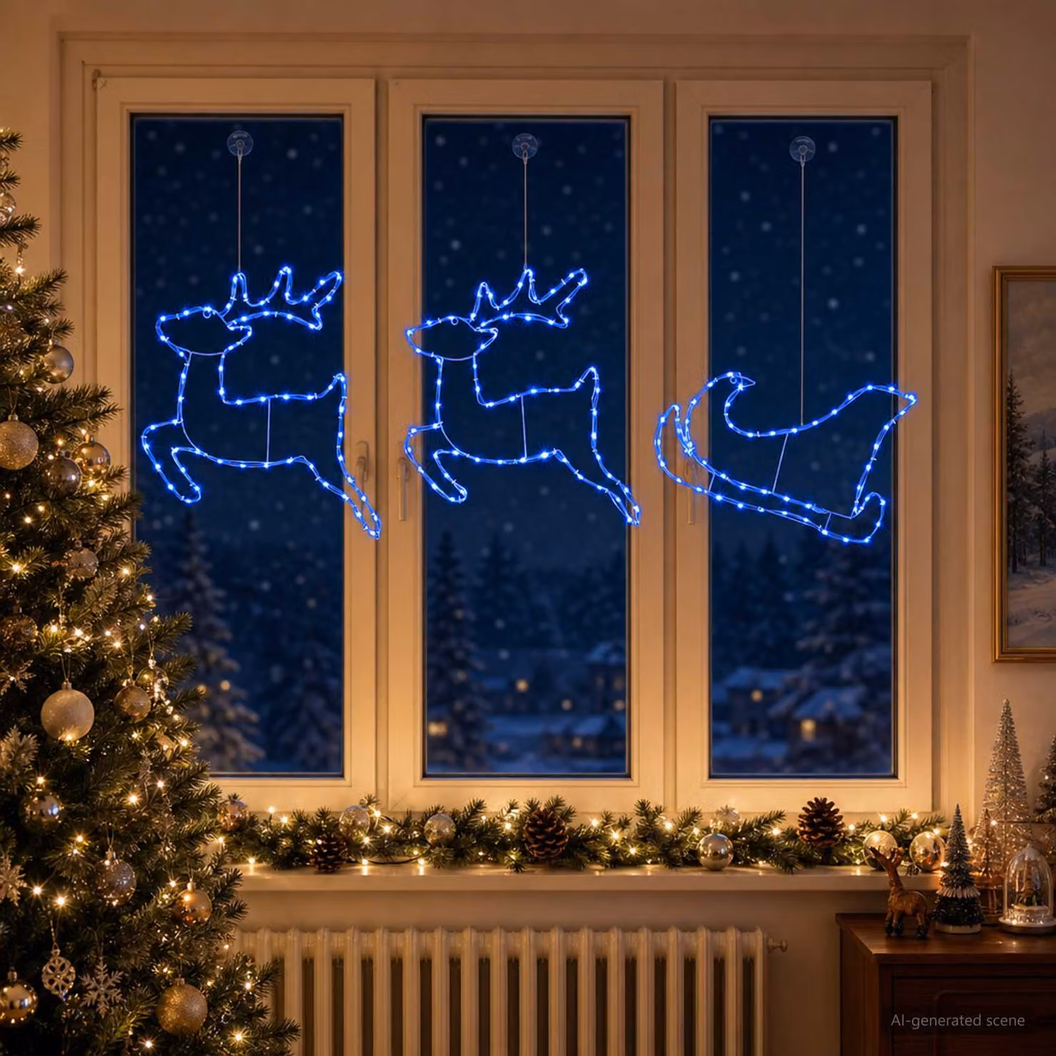 vidaXL Decorazione natalizia con renna e slitta LOVIISA 180 LED Blu