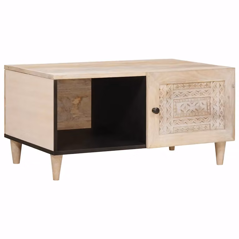 vidaXL Tavolino da salotto moderno in legno di acacia e mango, Bianco e Beige, L: 100 cm, P: 54 cm, H: 40 cm