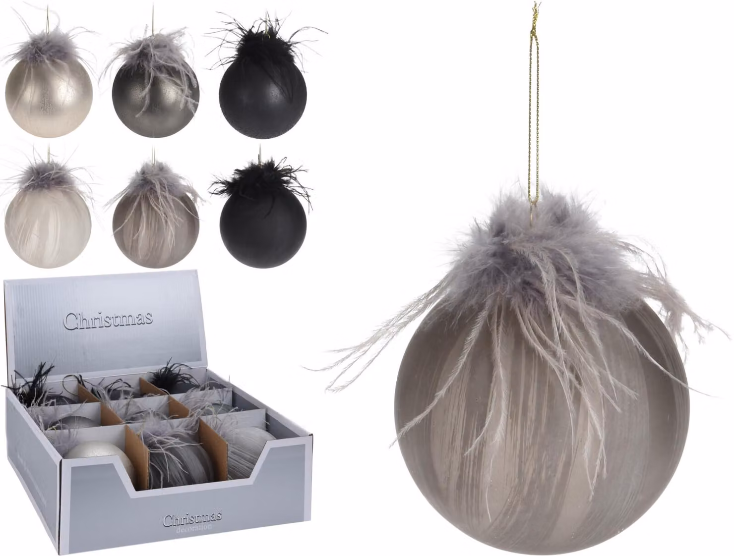 Palla decorativa con piume, 10 cm