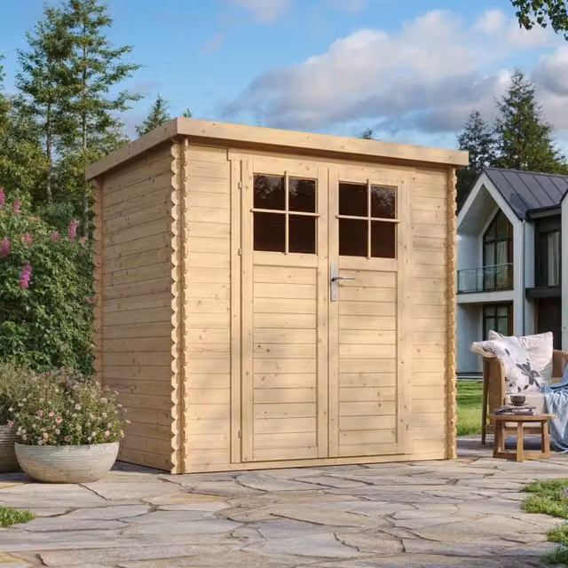 Casetta da Giardino Timbela M311F in Legno Grigio e Beige L/P/H: 239 x 105 x 204 cm